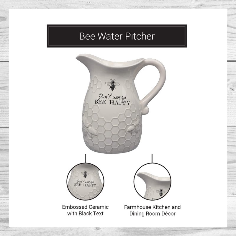 Young's Inc. Ceramic Water Pitcher - Large Serving Pitcher for Iced Tea, Coffee, and Cold Drinks - Ideal for Family Gatherings, Dinner Parties, and Brunches - 9" x 9" x 10" - Don't Worry Bee Happy - Image 5